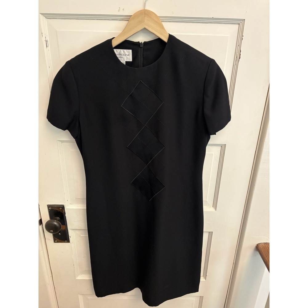 Evan Picone Vintage 90s Black Argyle Sheath Dress Shoulder Pads Size 8‎
